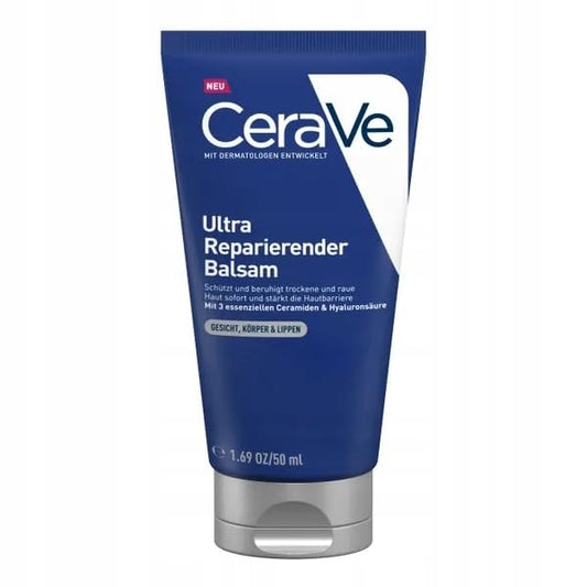 CeraVe Balsamo ultra riparante per viso, corpo e labbra, crema per pelle secca, ruvida e screpolata, con 3 ceramidi essenziali e acido ialuronico, 50 ml