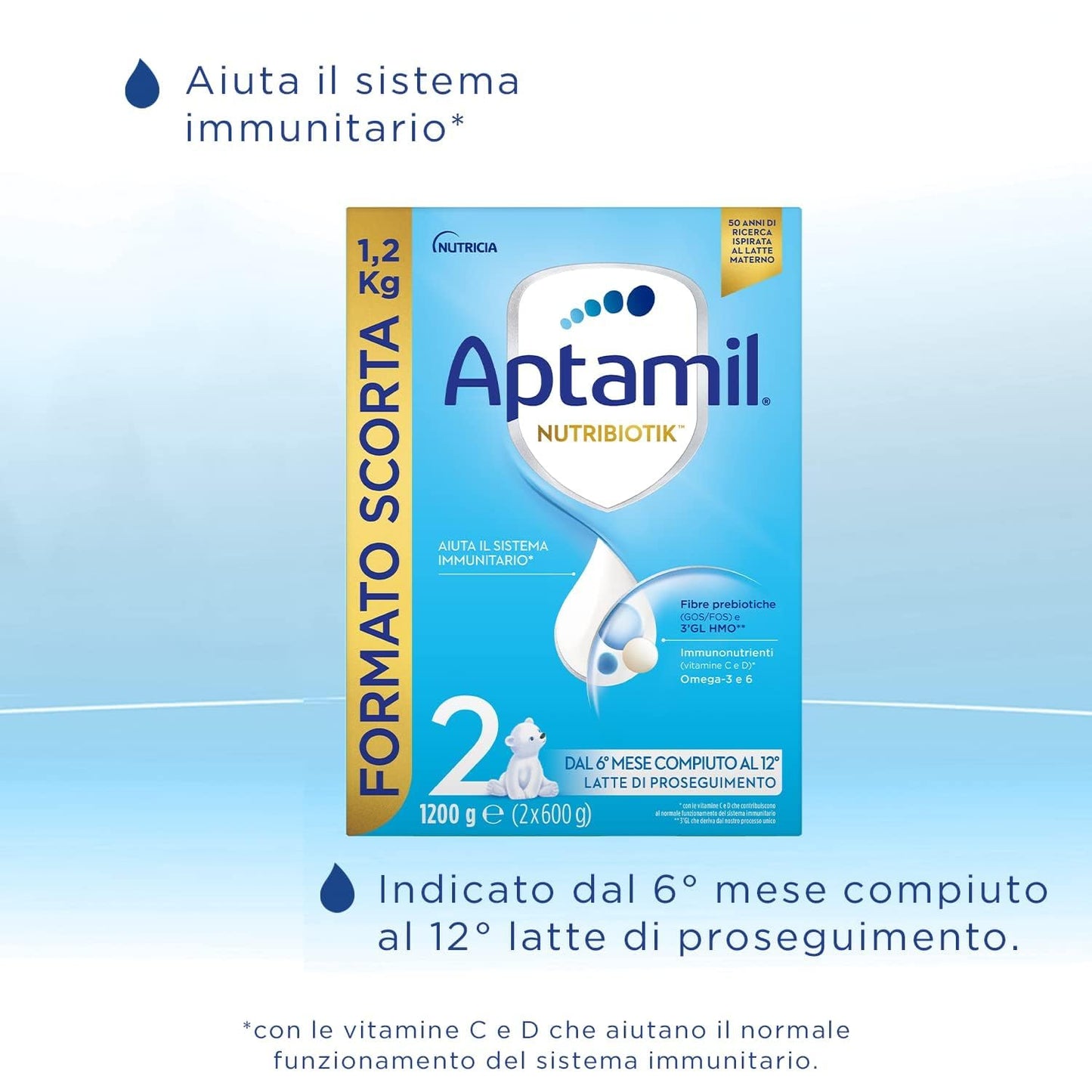 APTAMIL 2 - Latte di Proseguimento in Polvere per Neonati dai 6 ai 12 mesi - Formato Convenienza da 3600 grammi (3 confezioni da 1200g)